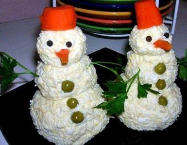 Оригинальные салаты и закуски в виде снеговика к Новому году!