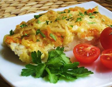 Pollock in the oven with vegetables, dietary recipe